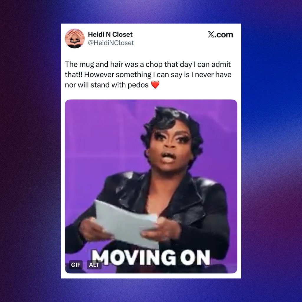 PopBase's tweet image. Heidi N Closet indirectly responds to Nicki Minaj in new post:

“The mug and hair was a chop that day I can admit that!! However something I can say is I never have nor will stand with pedos”