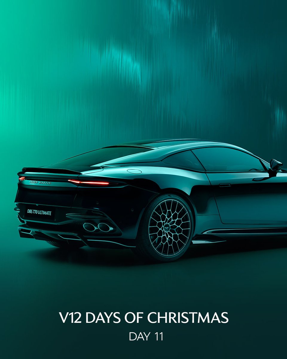 astonmartin's tweet image. The finish line of a bloodline. The last car engraved with the famous DBS initials. DBS 770 Ultimate is an all-devouring denouement to the dynasty. 770PS. 900NM. Twin-turbo 5.2 litre V12. Roaring to 211mph.

#AstonMartin #V12DaysOfChristmas #INTENSITYDRIVEN