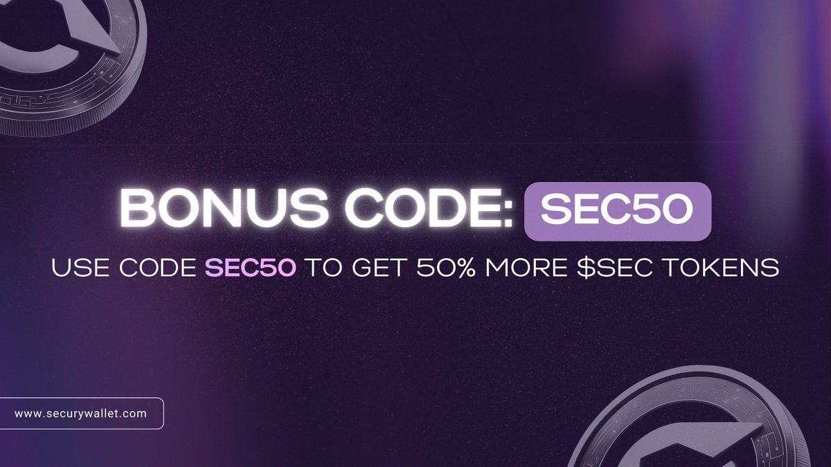 SecuryWallet's tweet image. ⚡️🚨 BONUS ALERT – LIMITED TIME ONLY 🚨

🎁 50% EXTRA $SEC BONUS is now LIVE!

Use Bonus Code SEC50 and Get 50% More $SEC tokens on every purchase during the presale.

⚡️ Prices increase at every stage
⛔️ Once this stage ends, this bonus will never come back
🚀 Early buyers…