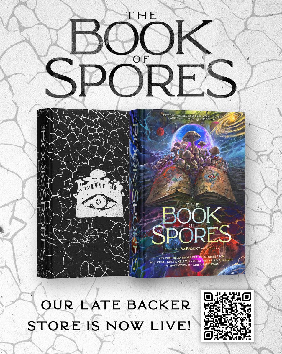 🍄 ICYMI 🍄 The Book of Spores LATE BACKER STORE is open!!! If you weren’t able to back our fungal SFF anthology during the Kickstarter campaign, you can now pre-order a copy or merch via Pledgebox 🍄🍄‍🟫

Scan the QR code below or click this link: …-a-fungal-sff-anthology.pledgebox.com/preorder