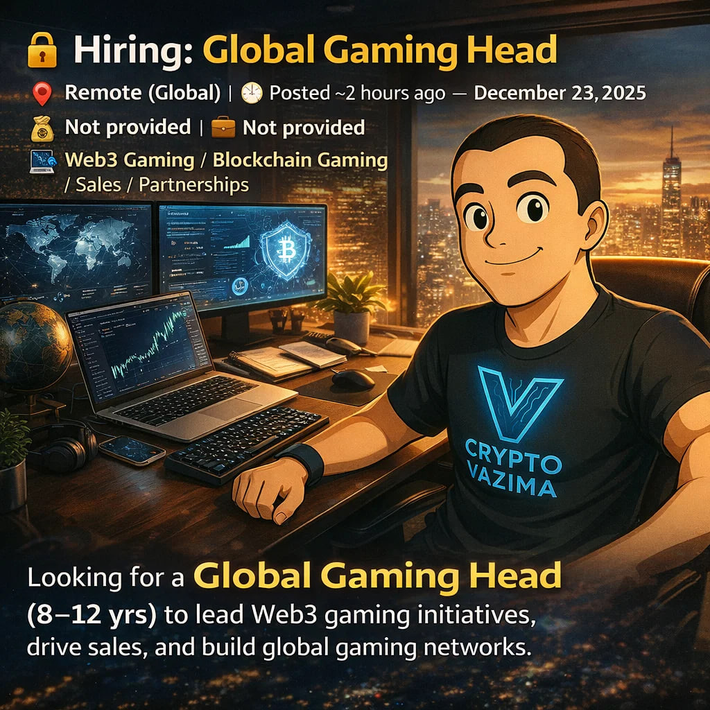 🔒 Hiring: Global Gaming Head 📍 Remote (Global) | 💼 Not provided | 🧑‍💻  Web3 Gaming / Blockchain Gaming / Sales / Partnerships | 💰 Not provided We  are looking for a