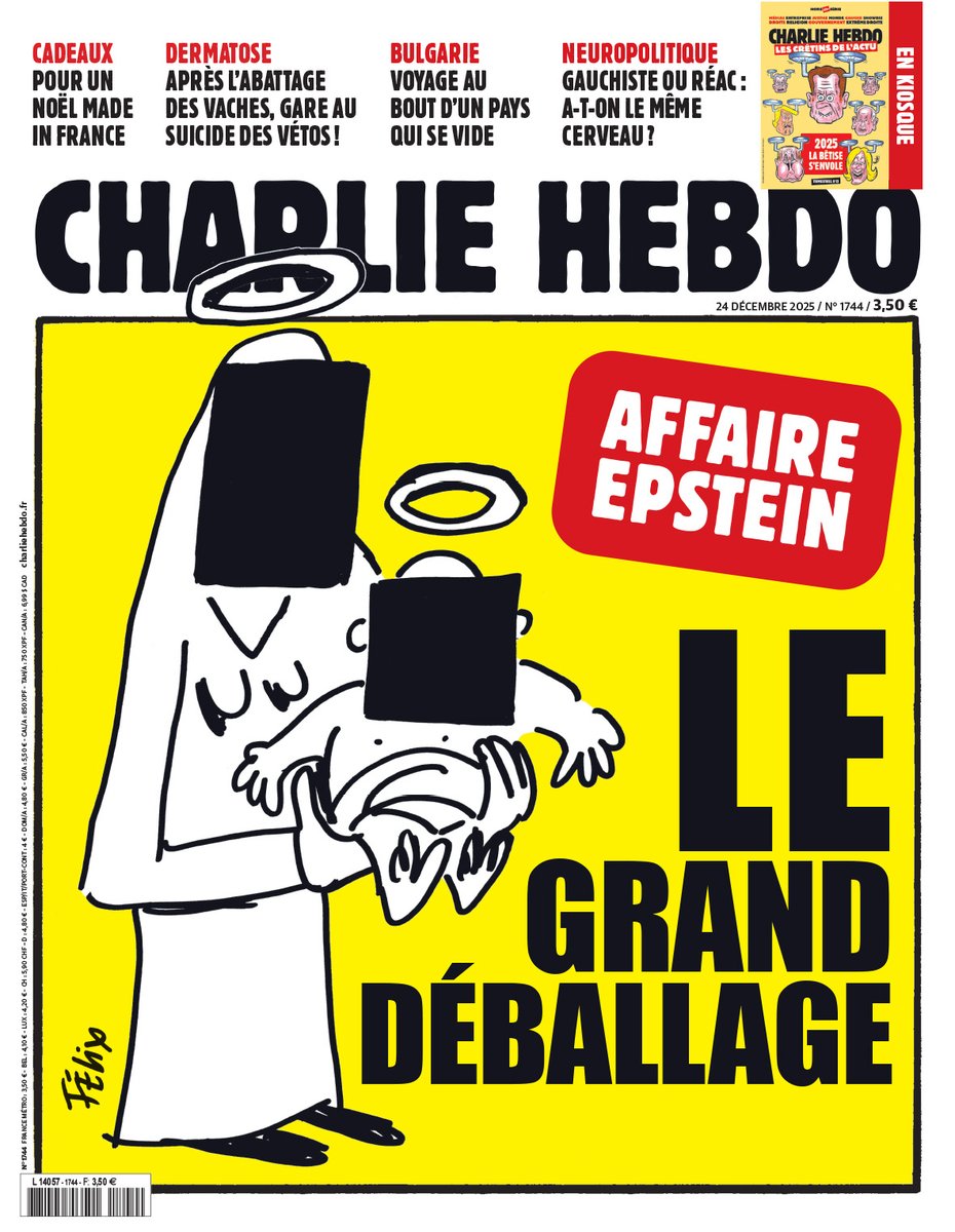 Charlie_Hebdo_'s tweet image. Affaire Epstein : le grand déballage

Retrouvez :

👉 Le blues des véto qui abattent les troupeaux 
👉 Et gauchistes ou réac, a-t-on tous le même cerveau ? 
👉 Deuxième partie de notre reportage en Bulgarie, un pays qui se vide 

En vente mercredi !