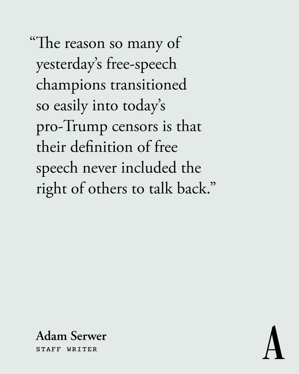 TheAtlantic's tweet image. Bari Weiss has “a curiously narrow definition of free speech”—one in which free speech means whatever conservatives want to say, Adam Serwer argues.