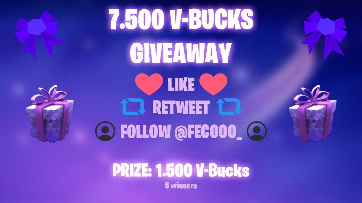 🍀 5X 1.500 V-BUCKS GIVEAWAY 🍀

❤️ LIKE
🔁 RETWEET
👤 FOLLOW <a href="/Fecooo_/">Feco</a> 
🎄 OPTIONAL: say "Merry Christmas!" in the comments! ❤️

⏰ ENDS IN ~48 HOURS
🎁 5 WINNERS