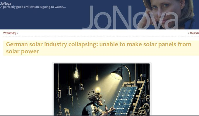 climacritic's tweet image. C'è voluta l'attuale crisi in Germania per capire che non è possibile produrre pannelli fotovoltaici con l'energia prodotta dai pannelli fotovoltaici!