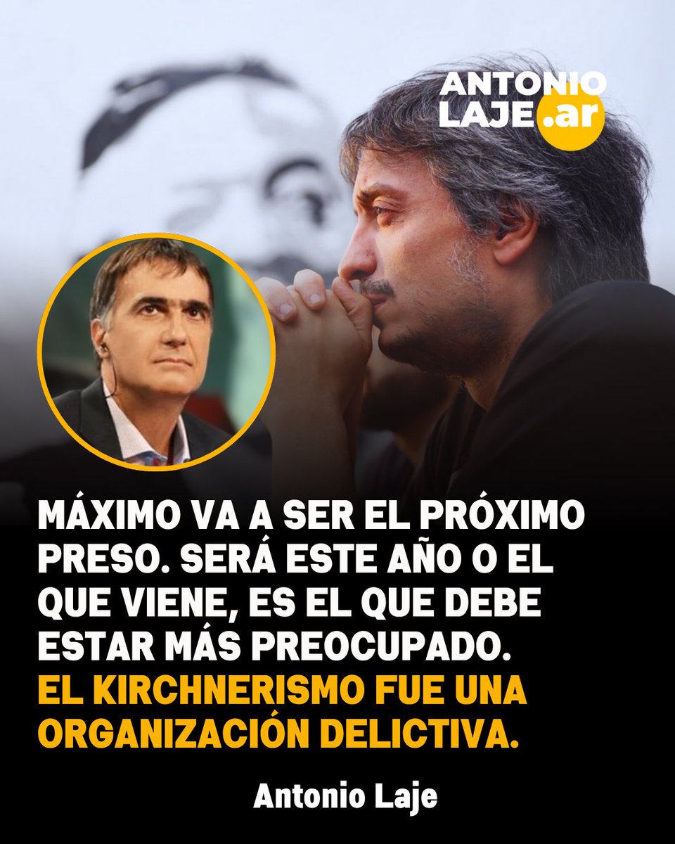 JonatanVialeXD's tweet image. 👇🏻BOMBAZO DE LAJE EN LA CAUSA CUADERNOS

“Máximo va a ser el próximo Preso con el apellido Kirchner, será este año o el que viene, es el que debe estar más preocupado”

🤔 ¿Lo queres preso?
1 - Si ✅
2 - No ❌