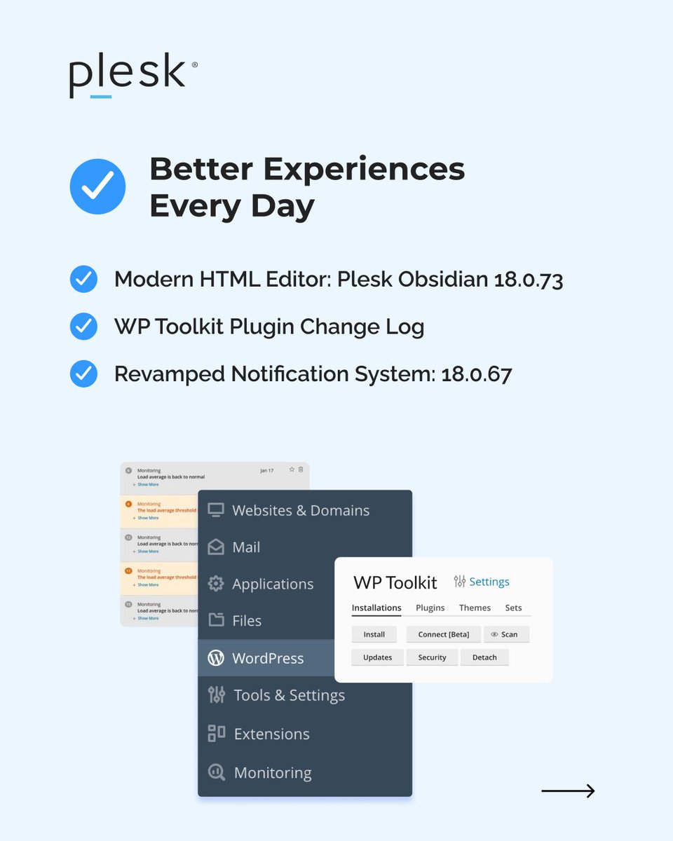 Plesk's tweet image. 2025 was a year of innovation at Plesk! AI tools, stronger security, faster workflows, and improved UX. See all our milestones and what’s next in 2026. Full details on the Plesk blog: b.link/qqzey734
