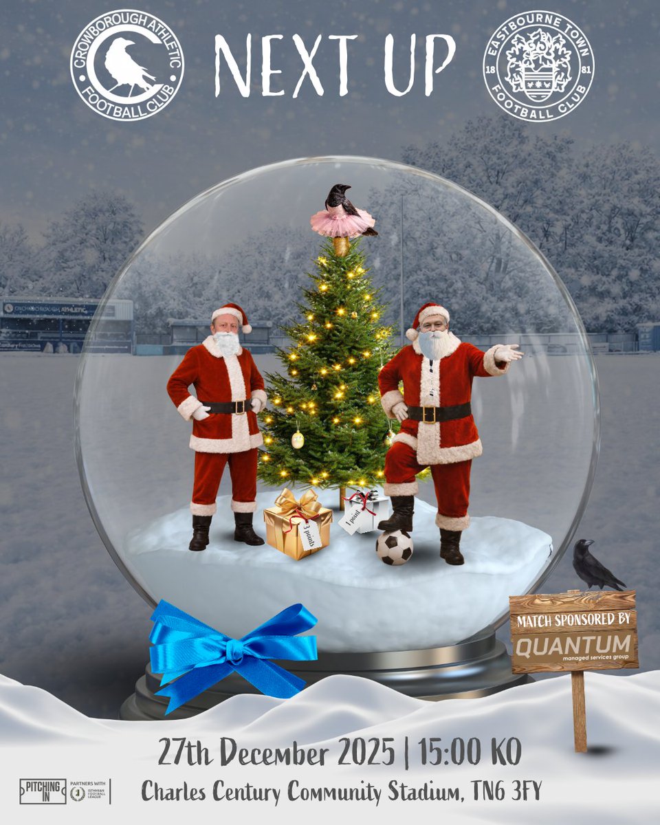 CrowboroughAFC's tweet image. Early call for our next fixture 👀
On 27th December, we welcome Eastbourne Town to the Charles Century Community Stadium for a 3pm KO.

Match sponsored by Quantum Managed Services Group. 

All visitor information can be found in our bio.