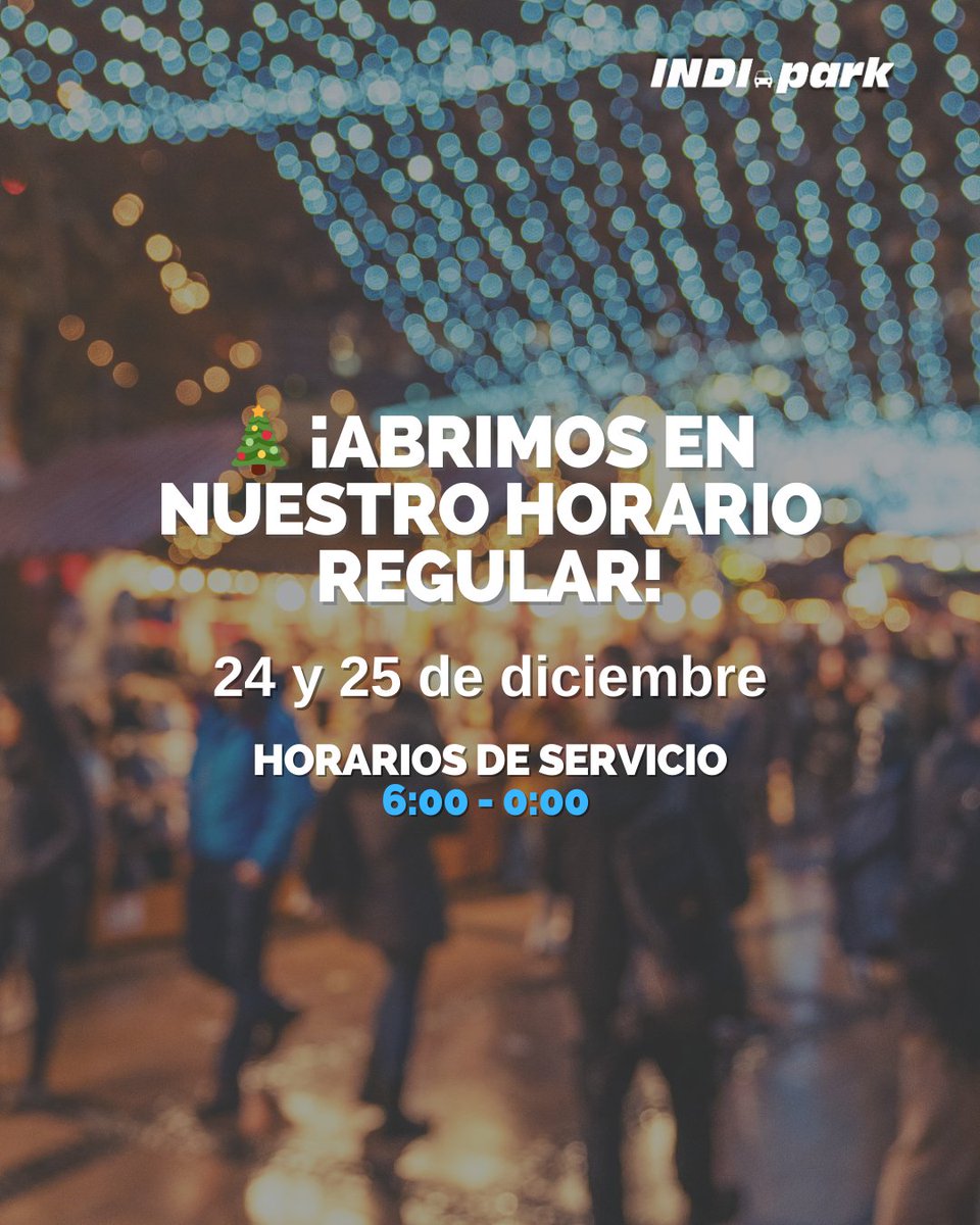 ¿Preparado para las fiestas? 🎉 El 24 y 25 de diciembre abrimos de 6 a.m. a 12 a.m. para que celebres con tranquilidad sabiendo que tu auto está seguro. 🚗✨

📍Plaza de la República, Col. Tabacalera, CDMX

#INDIPark #NavidadCDMX
