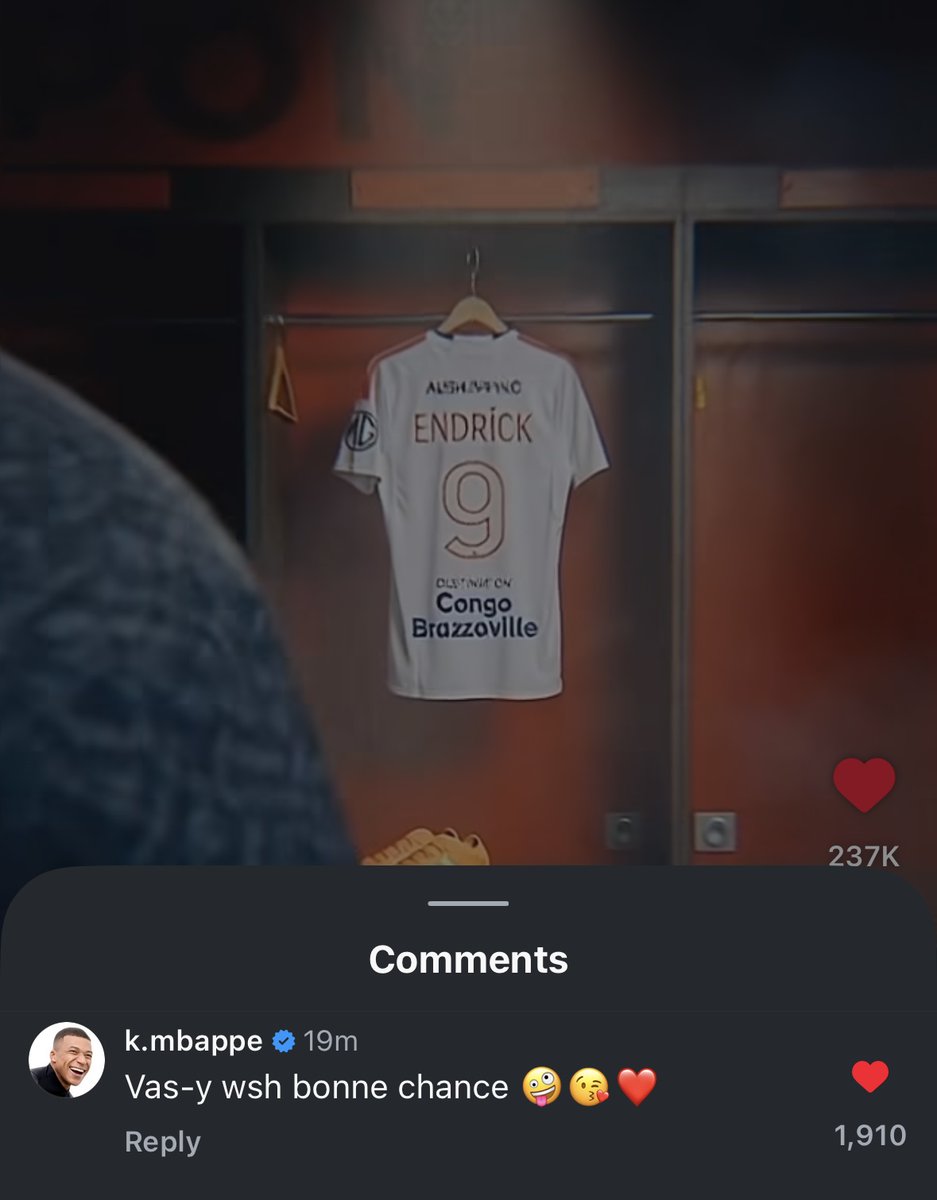 MadridXtra's tweet image. Kylian Mbappé replies to Endrick on IG. 🤍