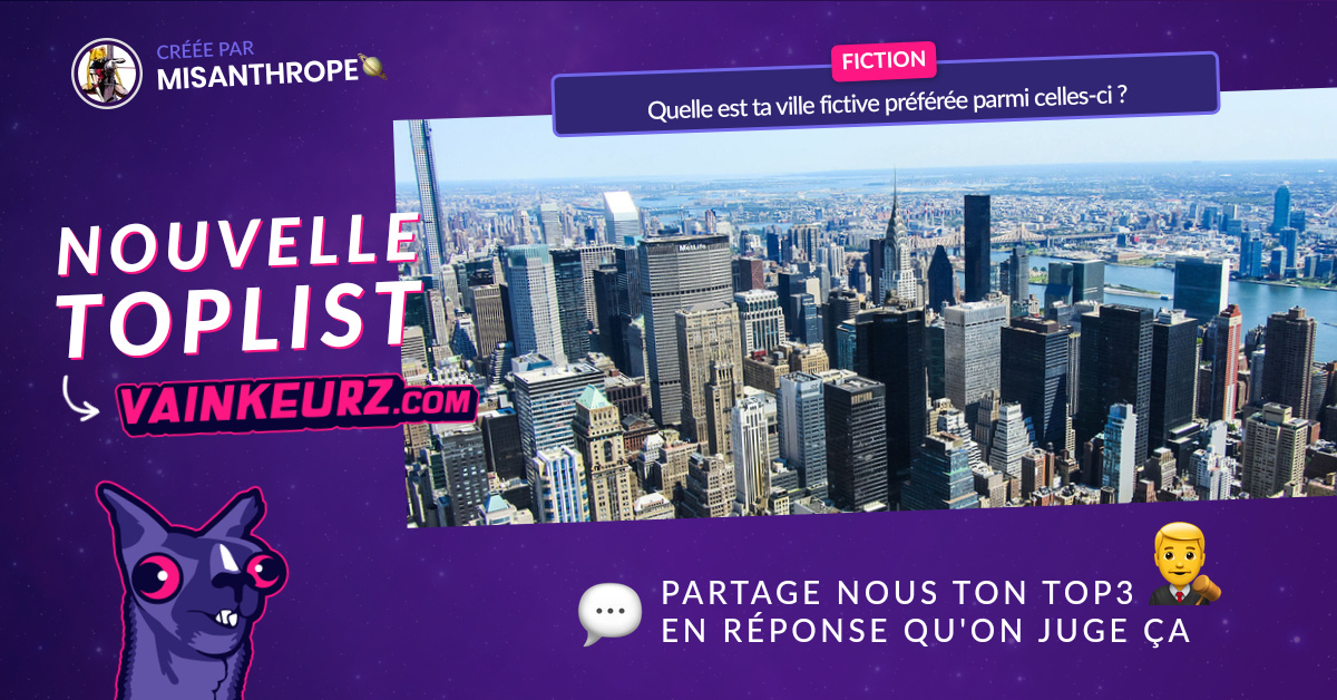 ThePatternwa's tweet image. 🚨 Nouvelle TopList à classer !

Fiction - Quelle est ta ville fictive préférée parmi celles-ci ?

#VilleFictive #Fiction #TopList #UniversImaginaire #MondeImaginaire #LecturesFictionnelles