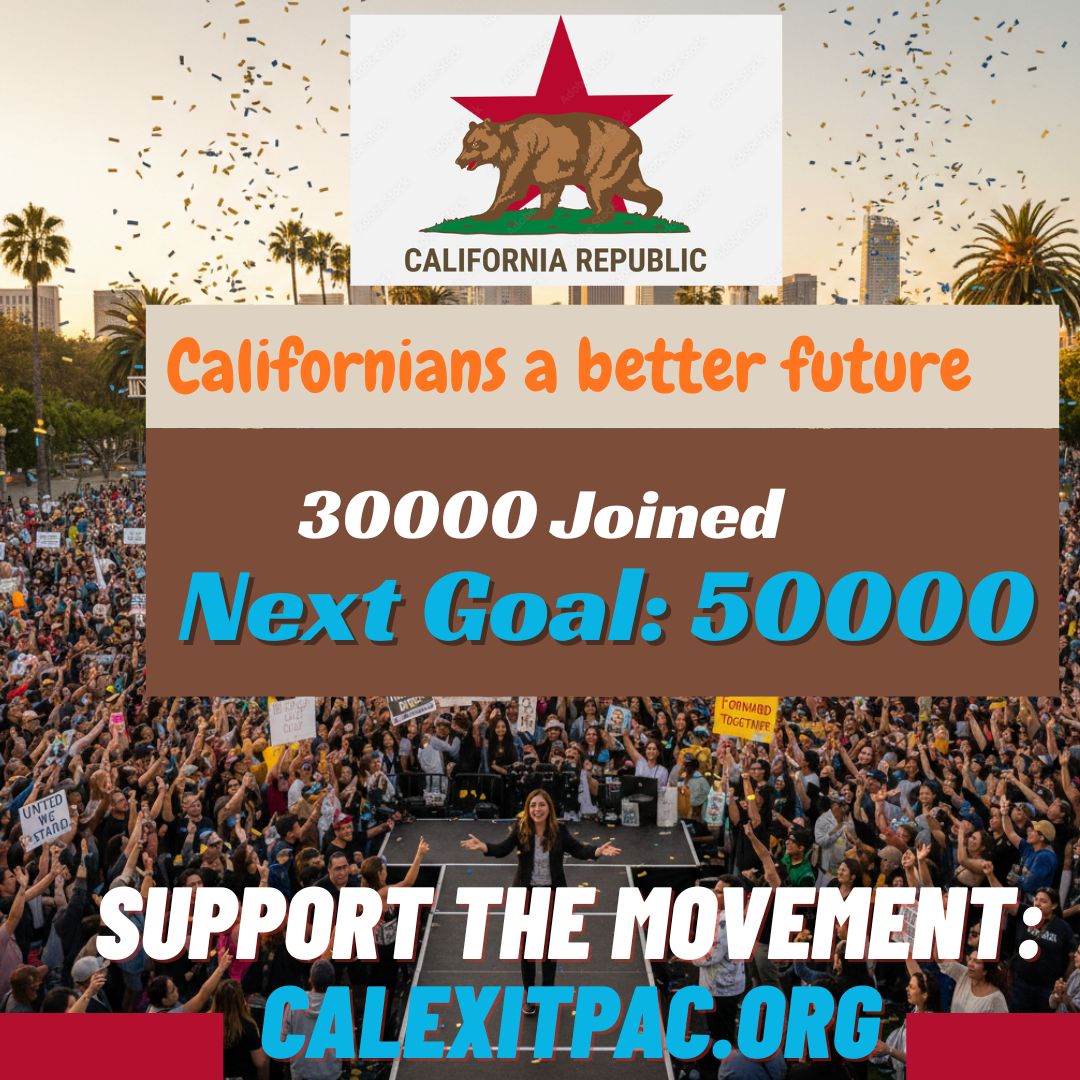 markdavice202's tweet photo. A better future for Californians is possible 🇨🇦✊
30,000 voices strong and growing.
Help us reach 50,000 supporters.
🔗 Support here: https://t.co/rRGPh84I19
#calexit #california #californiaindependence #goldenstate #californiafuture https://t.co/hkNJMC57zs