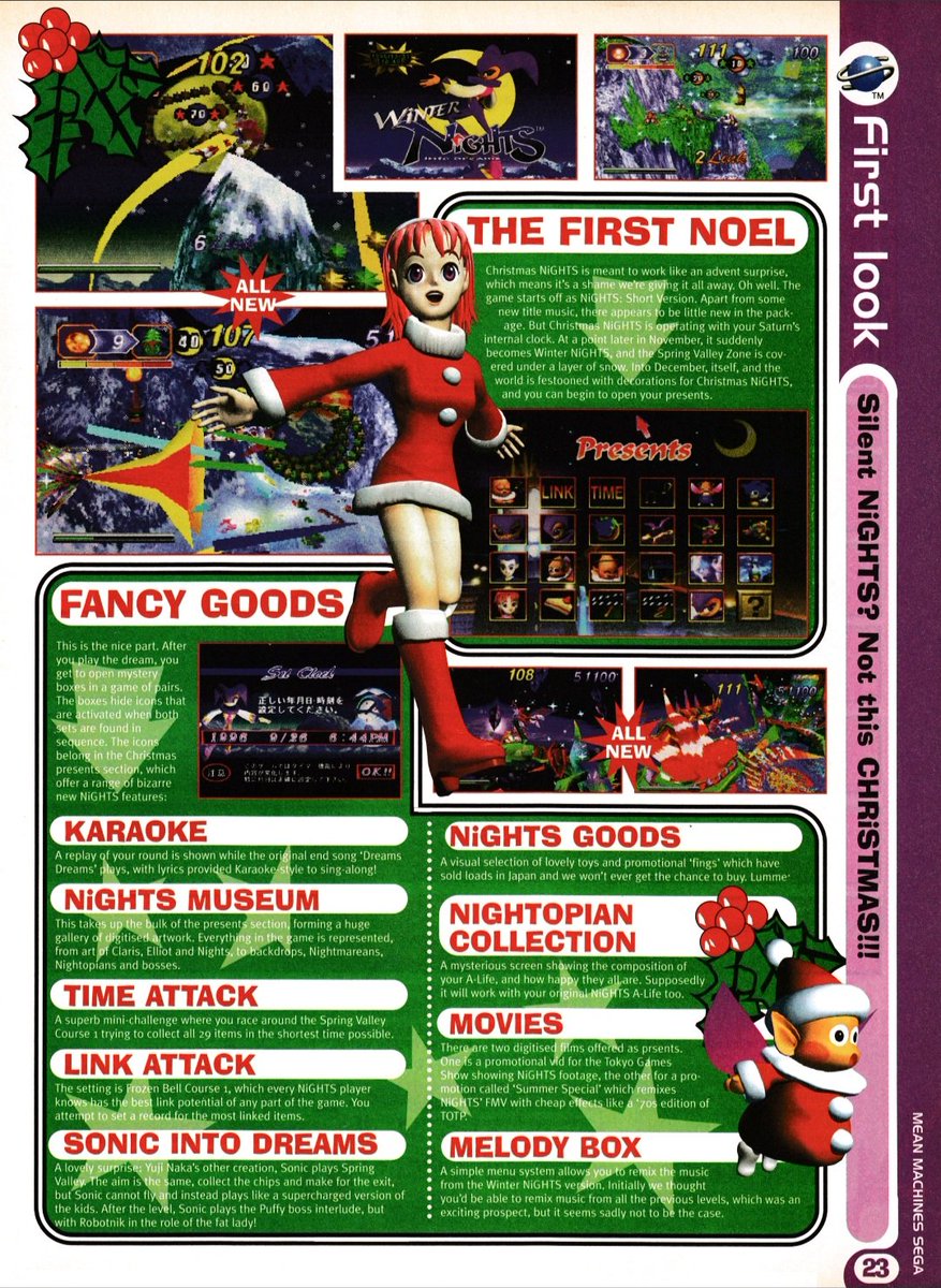 SegaMags's tweet photo. It wouldn't be Christmas without an annual bash on Christmas Nights.

Mean Machines Sega previewed the game in issue 51.

Sadly, the magazine was to close just two issues later, meaning there was never a full review.

#SegaMags #meanmachinessega #christmasnights #segasaturn https://t.co/EVytqbyhEx
