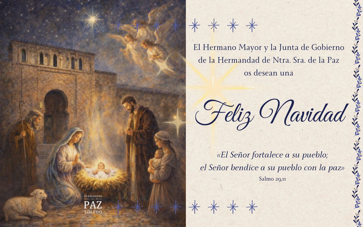 Hdad_Paz's tweet photo. 🌠 Desde la Hermandad de Nuestra Señora de la Paz os deseamos una Navidad llena de paz, fe y esperanza.

✨Feliz Navidad✨ 
🕊🔥

#FelizNavidad #NuestraSeñoraDeLaPaz #Toledo #Navidad #christmas https://t.co/dC0fUH5QgP