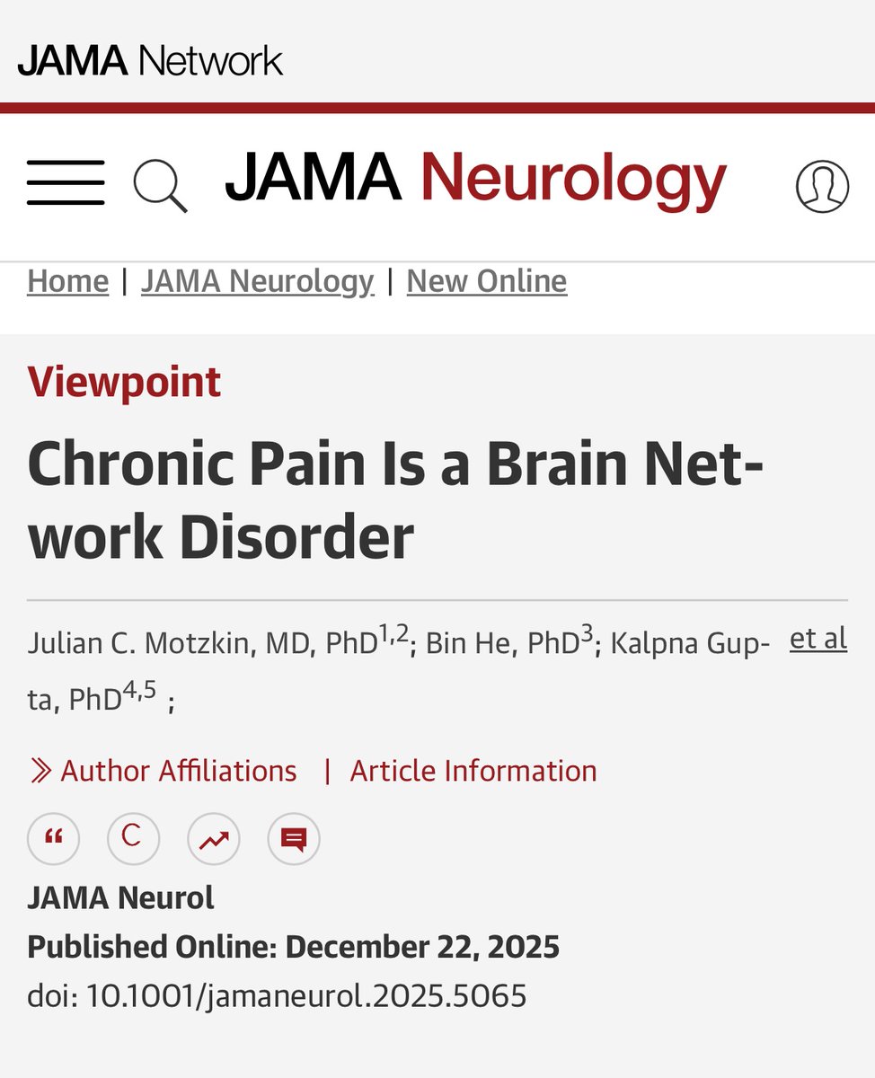 CorKinetic's tweet image. jamanetwork.com/journals/jaman…

So pain is “in the brain”🧠 😳😬

Do you think this can be confidently said? 

”maladaptive plasticity in the brain can generate persistent pain independent of any peripheral nociceptive input”