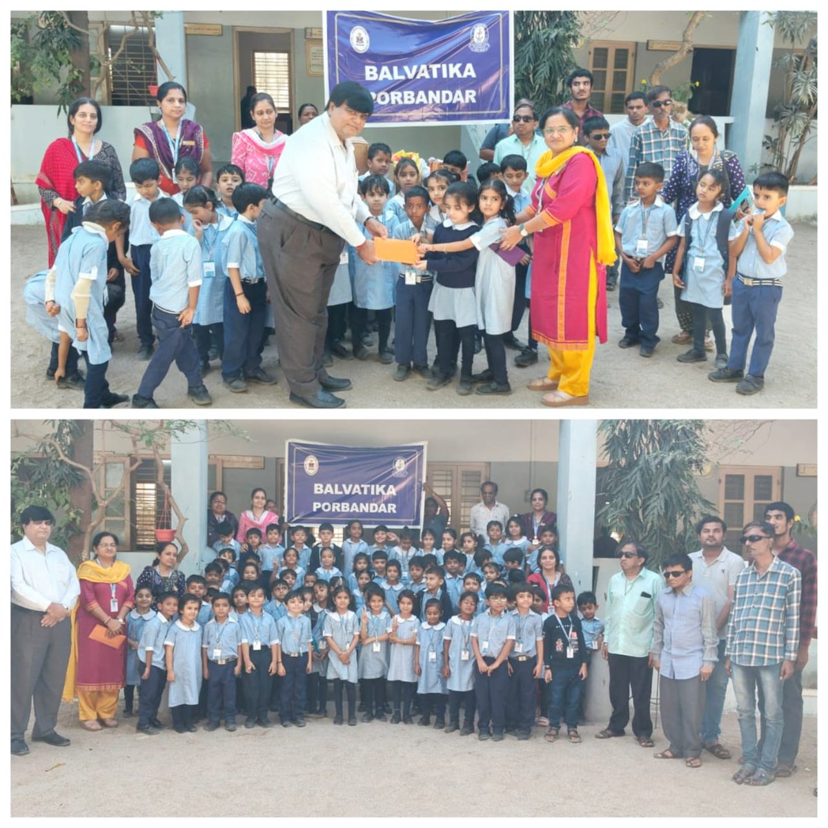 IN_NCSPbd's tweet photo. Little hearts, big impact! 💙
Students of Balvatika Porbandar visited Blind School Porbandar to share joy and support. From donating groceries and fruits to contributing essential funds, it was a beautiful day of giving and learning empathy. Witnessing Braille reading in action was truly inspiring. Proud to support these bright minds with fresh supplies and funds. 🌟 #Balvatika Porbandar #Community Service #Empathy in Action