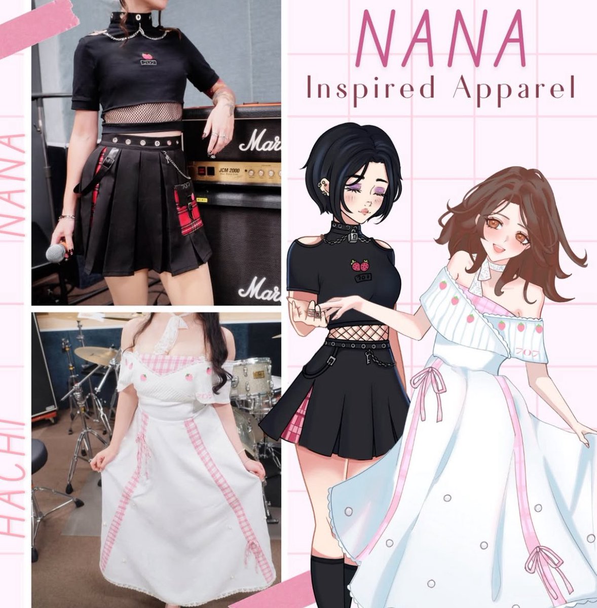 🍓 NANA 🍓 inspired apparel
🎉 GIVEAWAY TIME! 🎉

🤍 RULES🖤 Like, follow both <a href="/astrea_lin/">Astrea 🎀</a> and <a href="/polymernai/">Polymernai 🍡</a> , and RT!

🎁 PRIZE: One set of your choice!