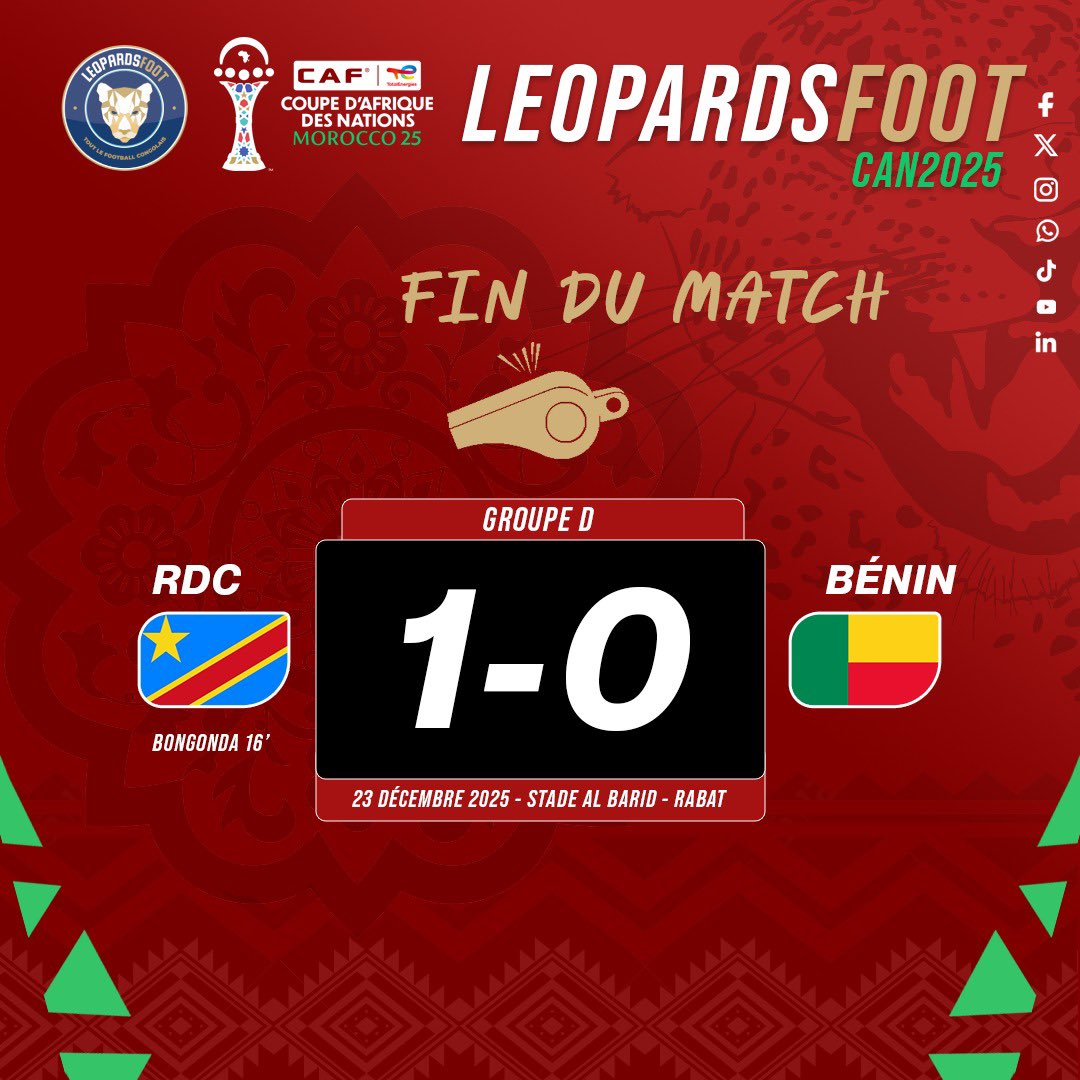 🐆 Les léopards remportent leur premier ! 1-0 face au Benin grâce à un but de Théo Bongonda en première période ! Job Done !

Vos impressions sur la rencontre ?
