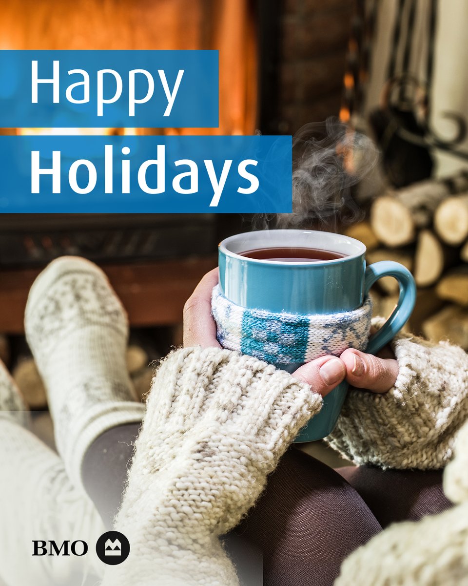 BMO's tweet image. Happy holidays! Wishing everyone a safe and enjoyable holiday. Our branches will be closed on December 25 and 26. Mobile banking is available 24/7. spr.ly/2030
