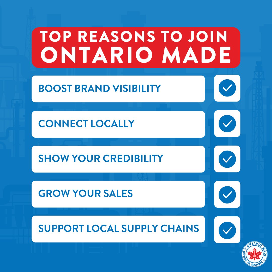 ontario_made's tweet photo. Thinking about joining the #OntarioMade community? 

Discover new opportunities to grow your brand, connect with local businesses, and proudly showcase your Ontario-made products. 

Join the movement today: https://t.co/vHBJZiISoL https://t.co/4BEbvDPqHE