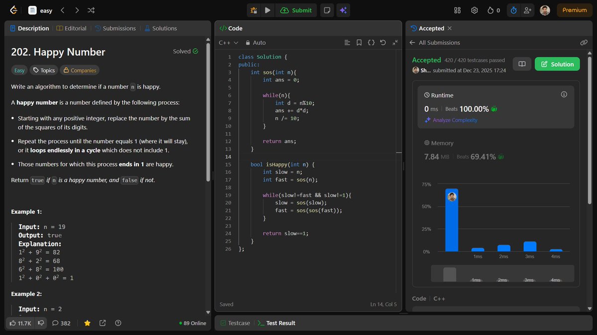shahidx_05's tweet image. Day 283 – #365DaysOfCode

✅ Number of Islands
✅ Happy Number
✅ Elements in Range [a, b]

#DSA #LeetCode #GfG #Codeforces #CompetitiveProgramming  #ProblemSolving #LearnInPublic #BuildInPublic
