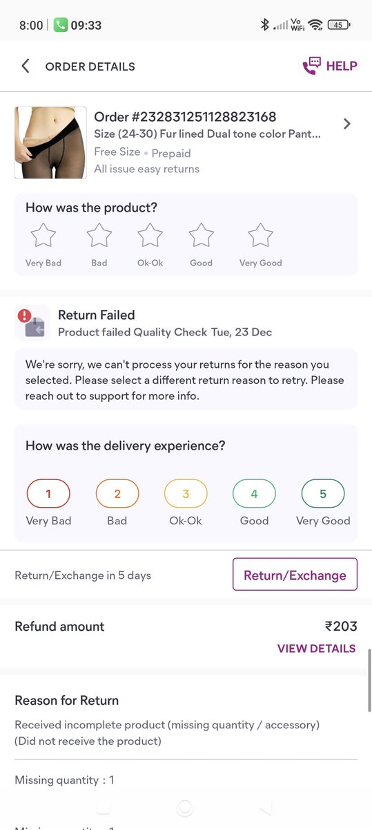 Rosh__it's tweet photo. @meesho_support @amangup50846592 I've received a completely different product and as per your policies and criteria you take the return request for completely different product and if I've not received my product then how it'll pass quality test?? Refund my money!! 
@meesho_support @Meesho_Official https://t.co/842Sy0vvXX