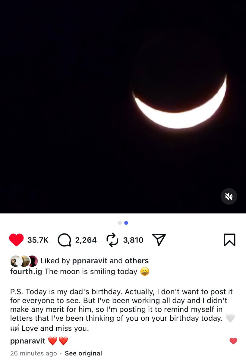 narawheatbread's tweet photo. pond commented hearts on fourth’s ig post about the moon smiling on his dad’s birthday 😭 i love these two so much. maybe your dads are good friends in heaven now watching over you 🥹

#ppnaravit #Fourthnattawat https://t.co/pHz53by84k