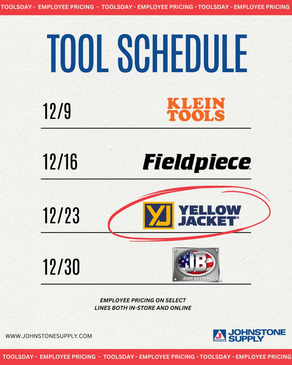 🎄 Holiday Toolsday is here! 🔧
Today’s deal features Yellow Jacket with exclusive employee pricing. 💛

Tools built for precision, durability &amp; real-world performance — trusted by pros. 

⏳ One day. One brand. Serious savings.
🎁 Get it before it’s gone!