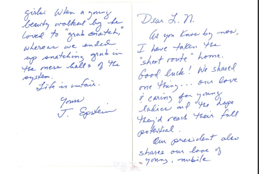 KellieMeyerNews's tweet image. Epstein Files contain postcard/letter from Epstein to Larry Nassar while in prison alleging “our President also shares our love of young, nubile girls”

Dated 13 August 2019
justice.gov/epstein/files/…

justice.gov/epstein/files/…

Noting – Epstein died Aug 10, 2019 – so this was…