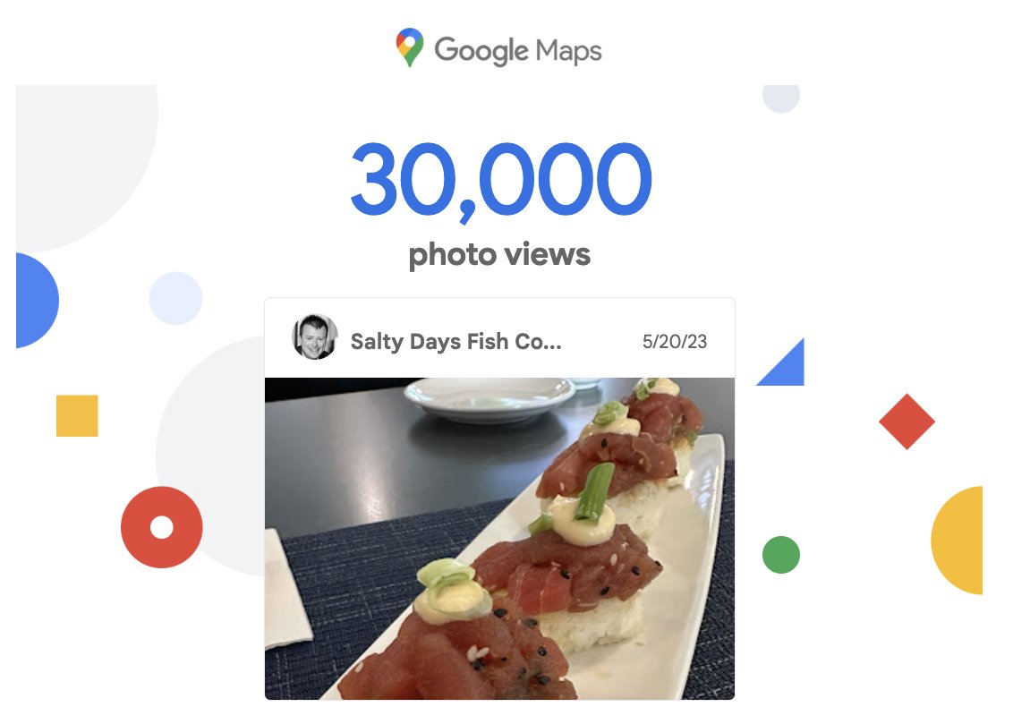 I love getting stats like this. Very smart engagement tactic from Google Maps. Also the numbers are pretty crazy too, for 2 local restaurants I go to.