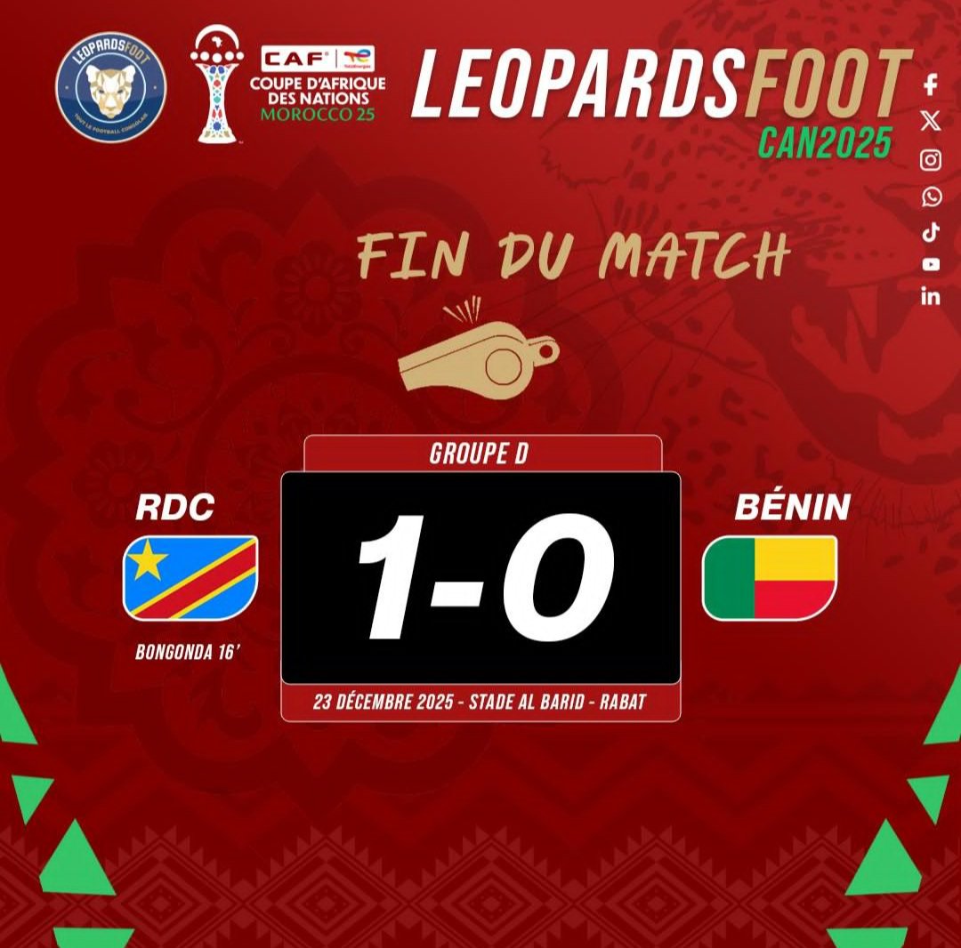 Bravo les Léopards 🔥🎉
Merci pour ces spectacles de dernières minutes et la victoire. 
A Bukavu, la peur qui régnait dans la journée venait d'être oublié à grâce aux <a href="/leopardsfoot/">LEOPARDSFOOT</a> 
PS: MAYELE aza MAYELE <a href="/fistonmayele9/">Fiston Mayele</a>