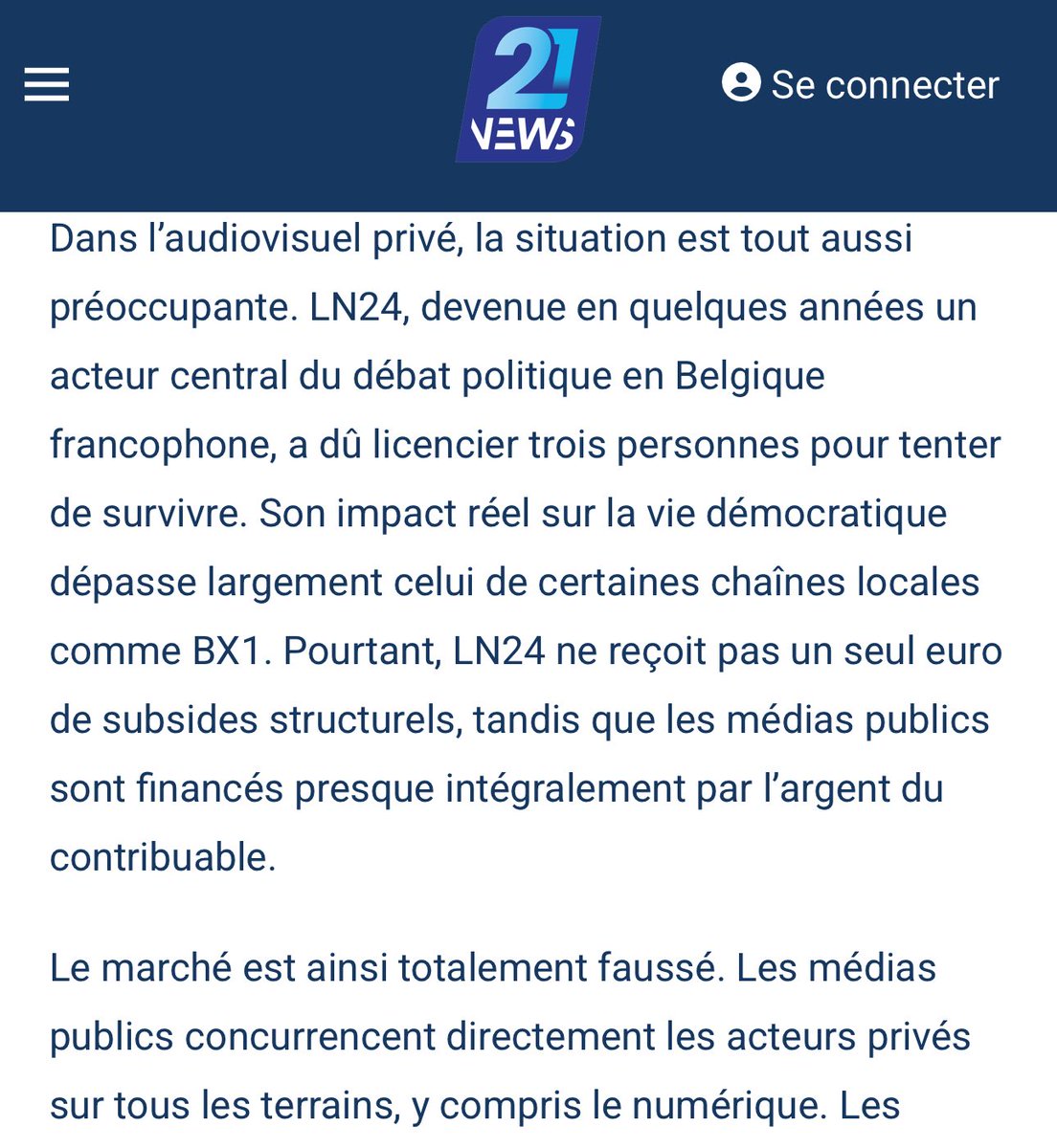 michelhenrion's tweet image. Tiens, le webzine proche du #MR (et notamment financé, lui, par #Bolloré) au secours intéressé de la chaînée privée #LN24 tout aussi proche de @GLBouchez. Comme si de l'#argent #public n'avait déjà pas, sous demande politique, été plusieurs fois mobilisé (et évidemment perdu) via