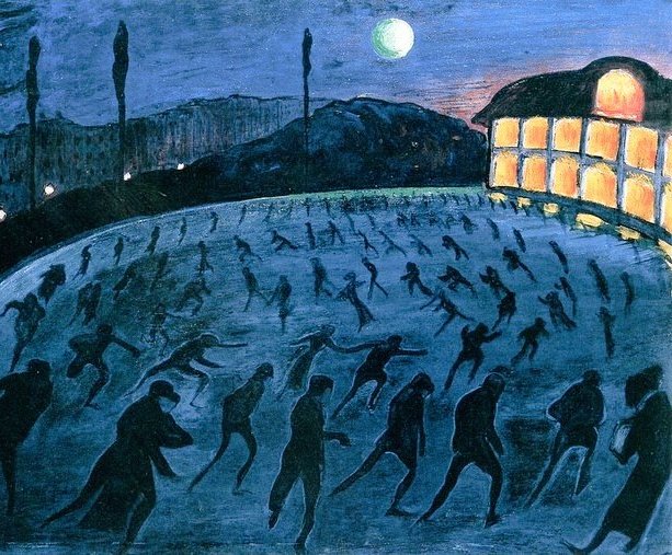 womensart1's tweet photo. The Skaters, 1911, by Expressionist painter Marianne von Werefkin #WomensArt https://t.co/SXuDSnGiMa
