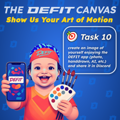DEFITofficial's tweet photo. The DEFIT Canvas! 🎨 Show us your Art of Motion.

The 10th and final task for the first week (Jan 1st-10th) of our #NewYearChallenge:
🎯Create an image of yourself enjoying the DEFIT app (photo, handdrawn or AI) & share it on Discord!

Creativity counts. Have fun with it 😄
#DEFIT #MoveInto2026