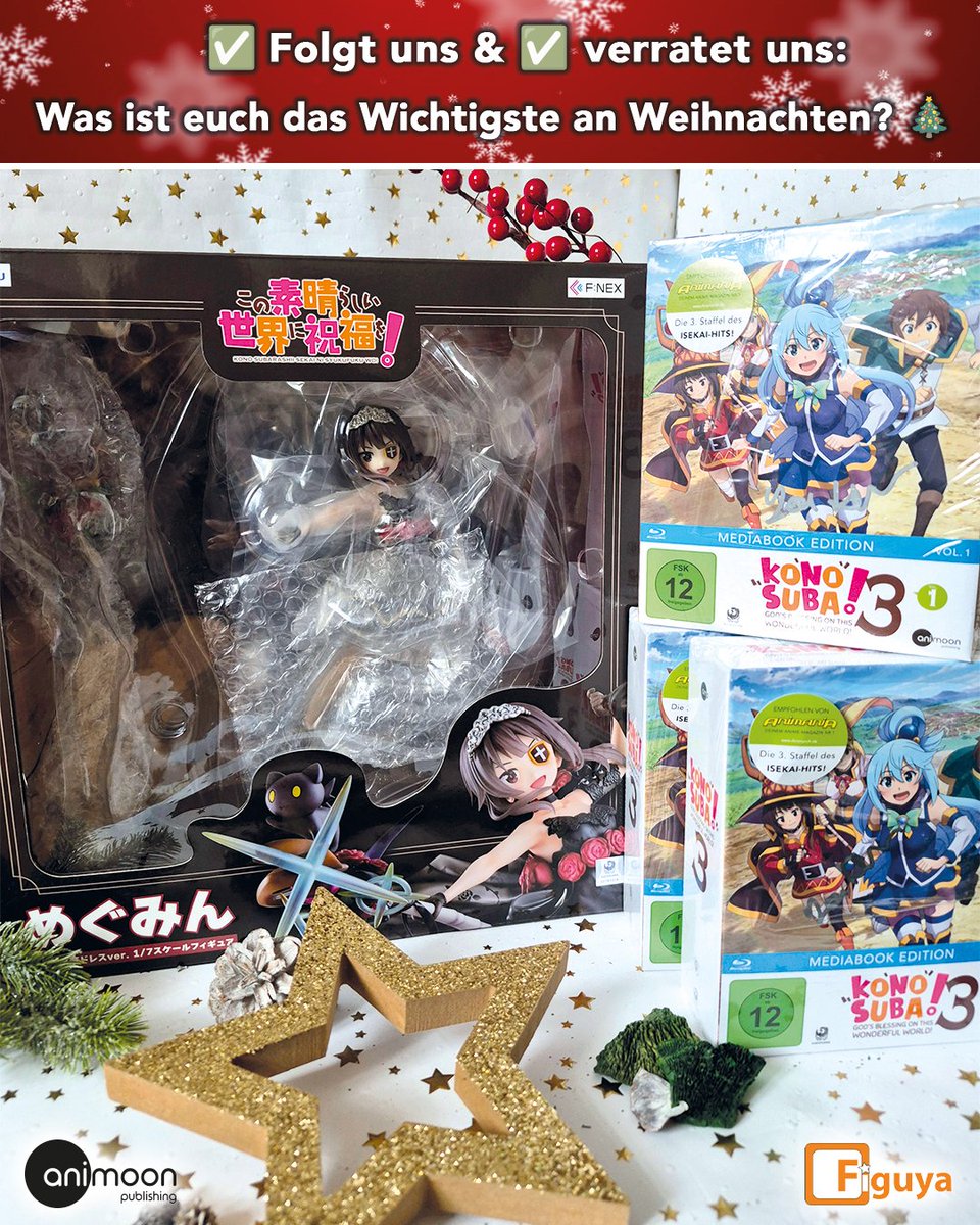 🎄Weihnachtsgewinnspiel!🎅

🎁Hauptpreis:
🔸KONOSUBA 3 Vol. 1  – signiert von Lea Kalbhenn
🔸Megumin Black Rose-Figur (Danke <a href="/Figuchan/">Jessica@figuya</a>)

🎁Trostpreis: 2x KONOSUBA 3 Vol. 1, signiert

👉So macht ihr mit:
1️⃣Folgt uns.
2️⃣Beantwortet de Frage!

⏰Teilnahmeschluss: 27.12.25, 23:59 Uhr