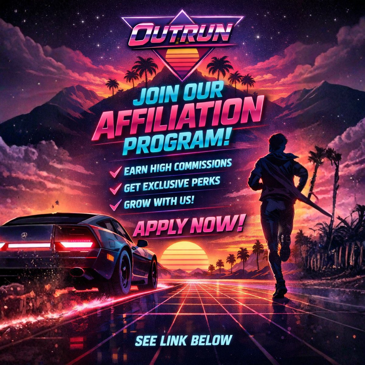 OutrunPower's tweet image. 🚀 OUTRUN Creator Affiliation is OPEN

We’re officially accepting applications for the OUTRUN Affiliate Program.

If you’re interested, fill out the affiliation form and apply now.
Limited spots — let’s outrun the ordinary together ⚡

👉 Apply here: outrunpower.com/pages/sign-up-…