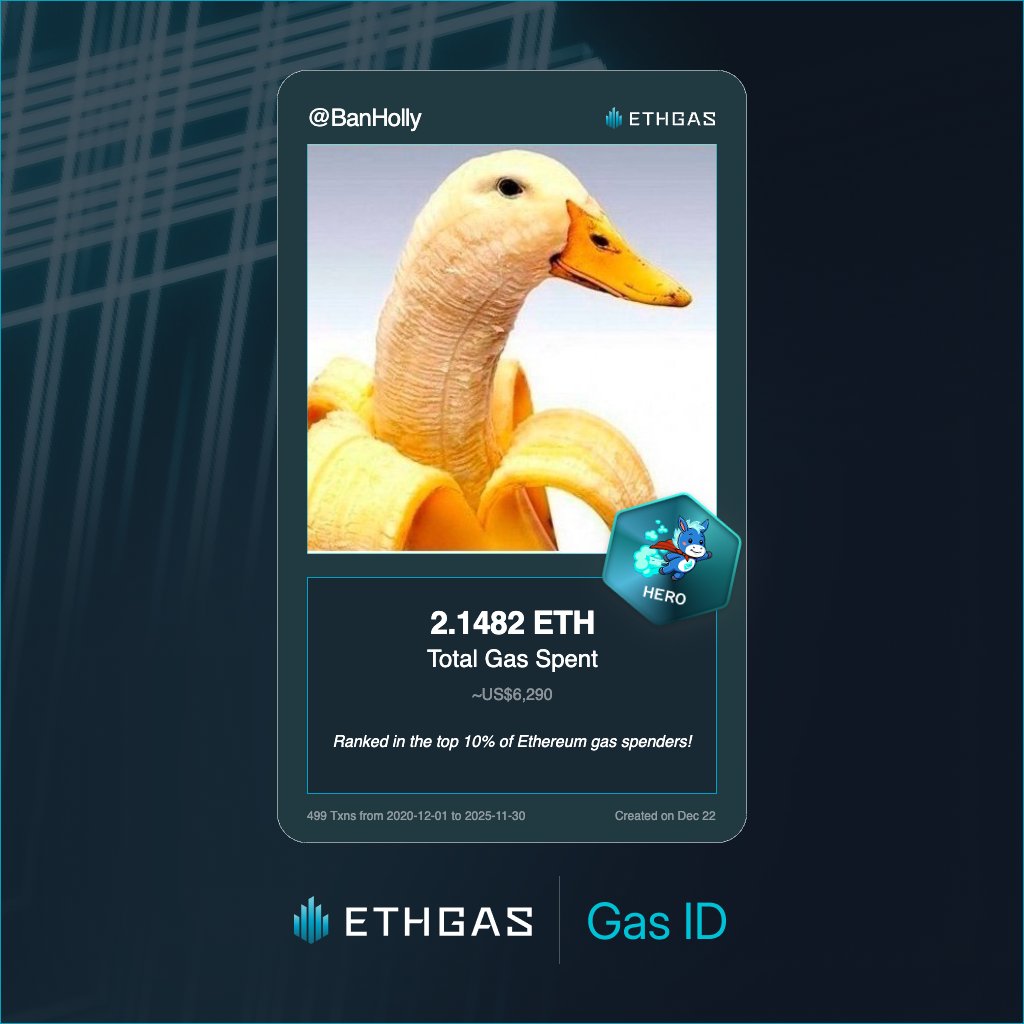 BanHolly's tweet image. Leveled up in the Great Gas Reckoning with ETHGas! 💪

Hero Jack status: 2.1482 ETH gas spent, 1500 Beans earned—supporting the Gasless Future!

Claim your Gas ID at ethgas.com/community/gas-…