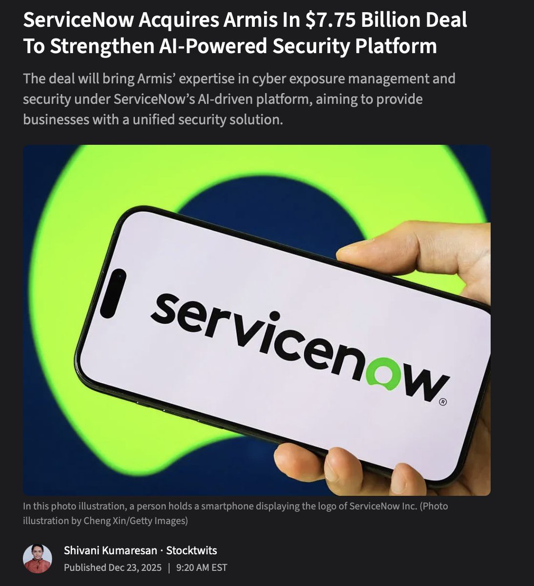 The deal is done - $NOW stock is down just over 2% this morning