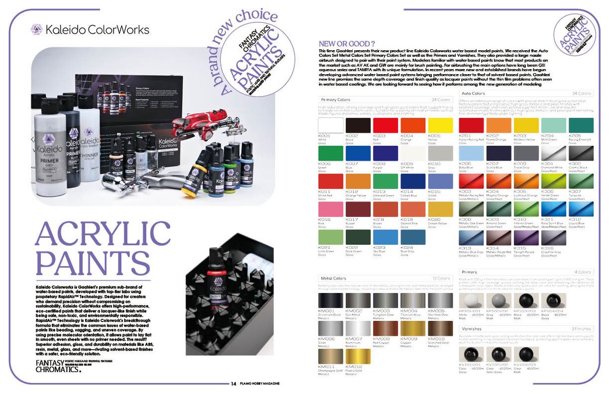 Full coverage of <a href="/gaahleri/">Gaahleri Official</a> Kaleido Colorworks new water based paint series is featured in PHM Issue 3
From concept to real world application this issue takes a close look at a paint line made for model builders
Support the magazine and pick up #PHM to see the full feature