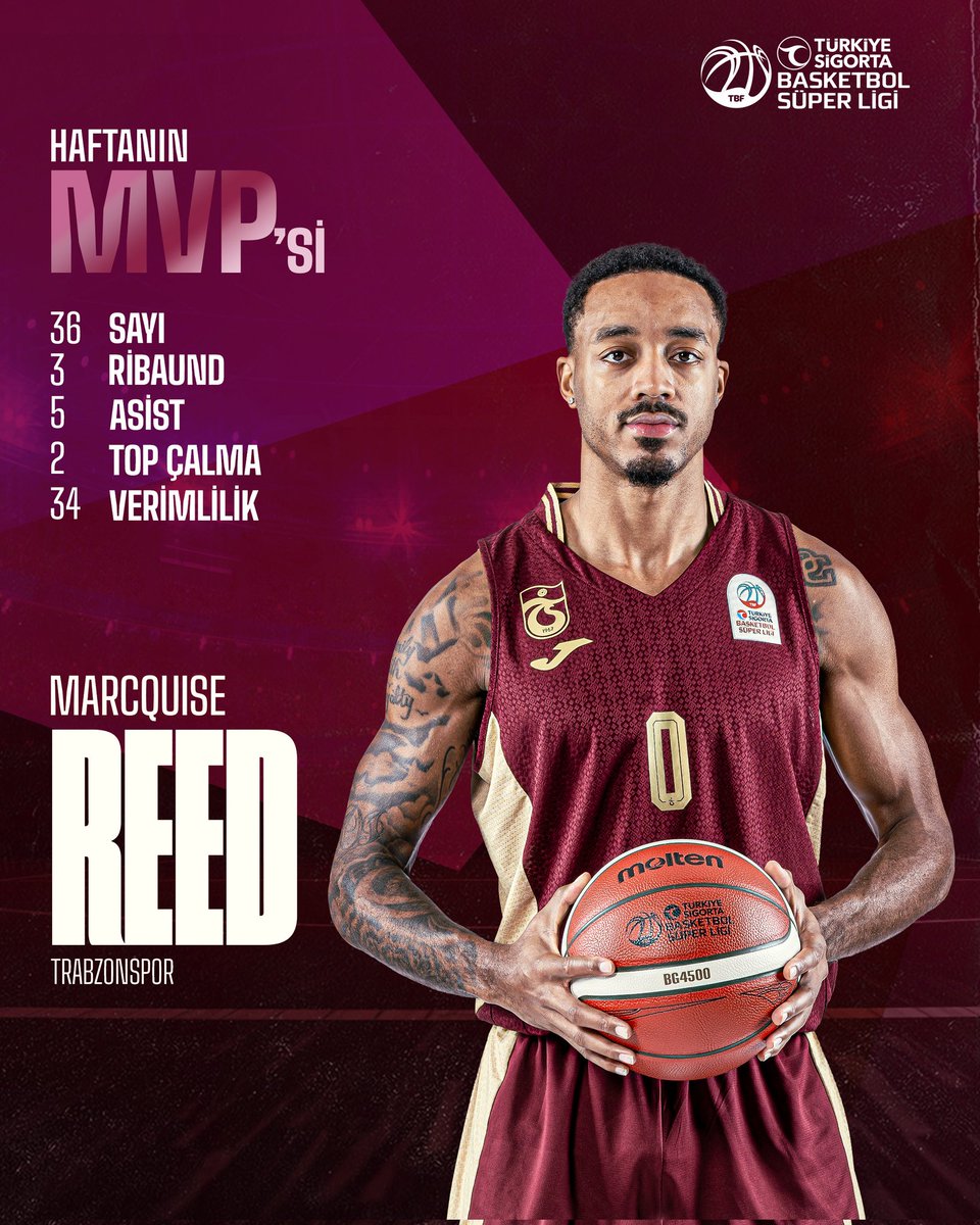 🏀 Trabzonspor'un yıldız ismi Marcquise Reed, üst üste üçüncü kez Türkiye Sigorta Basketbol Süper Ligi'nde haftanın MVP'si oldu. 🔥🔥 <a href="/QuiseOffDaLeash/">Marcquise Reed</a>