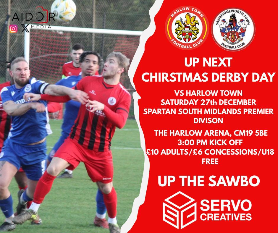 𝗖𝗛𝗥𝗜𝗦𝗧𝗠𝗔𝗦 𝗗𝗘𝗥𝗕𝗬 𝗗𝗔𝗬!!🎄🔴⚫️ 

You won't want to miss this 

🆚 <a href="/HarlowTownFC/">Harlow Town FC</a>
🏆 SSMFL
🗓️ Saturday 27th December 2025
🕒 3pm KO
🏟️ CM19 5BE
