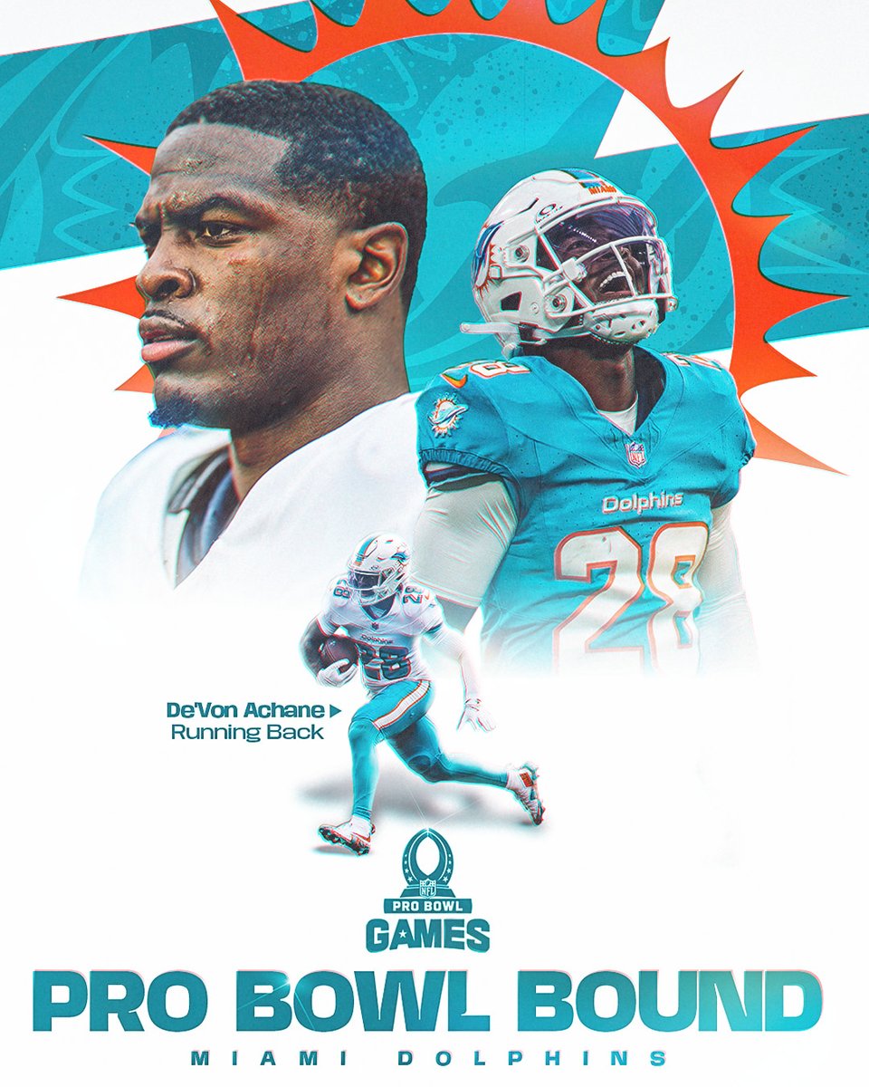 MiamiDolphins's tweet image. DE’VON ACHANE: PRO BOWLER 😎