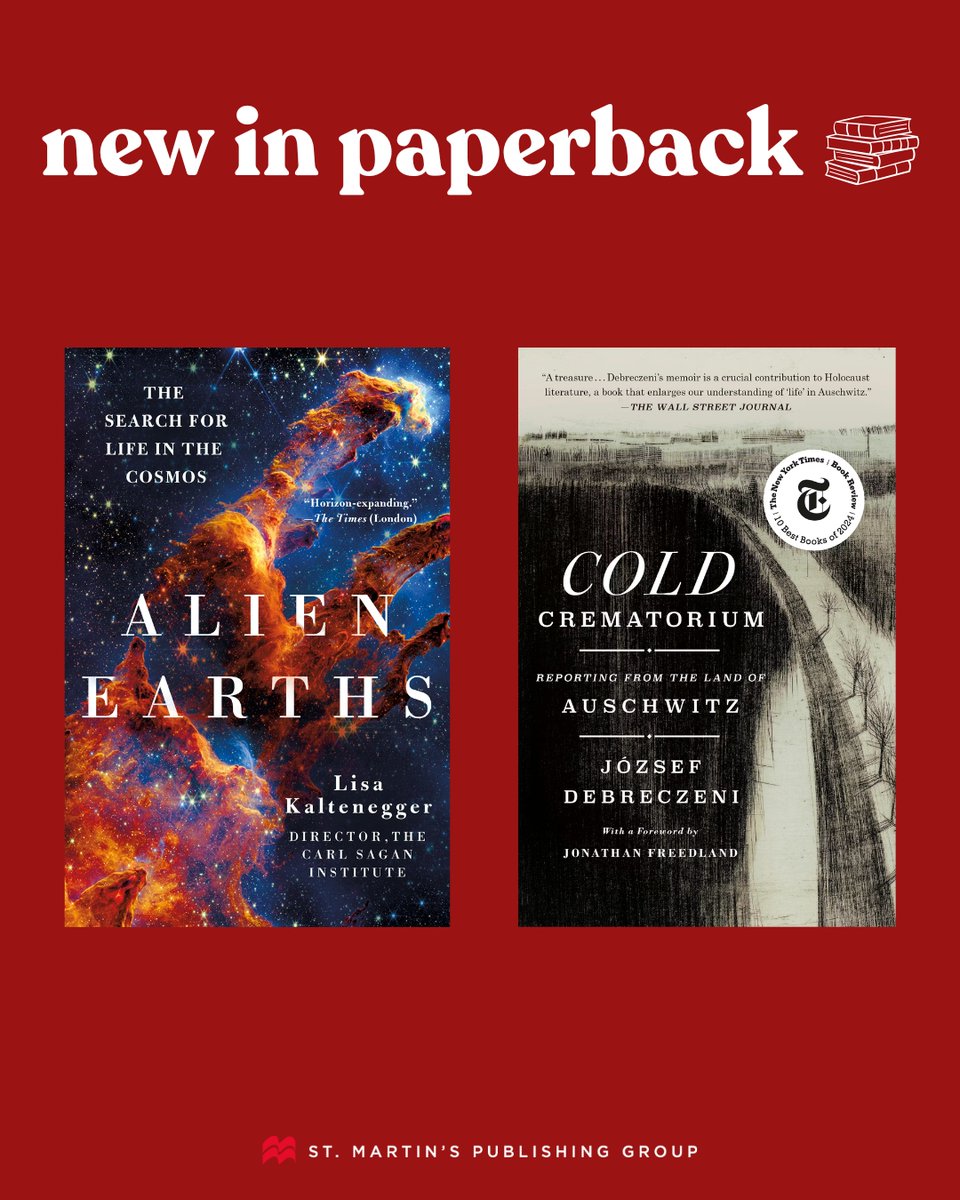 StMartinsPress's tweet image. Happy #PublicationDay, readers! We have two titles out in paperback today:

⭐ ALIEN EARTHS by Lisa Kaltenegger
🌫️ COLD CREMATORIUM by József Debreczeni