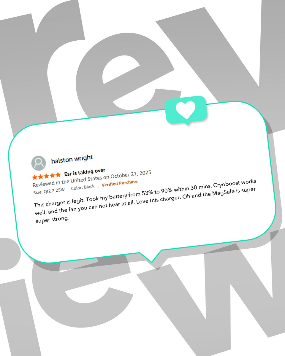 esrtechofficial's tweet image. Fast, cool, and actually does what it says⚡️Left swipe for real reviews 👈

Learn more: amzn.to/3K92IDb

#ESR #ESRTech #CryoBoost #ESRMagSafe #ESRCharger #ESRMagSafeCharger #ESRQi2Charger #qi22 #wirelesscharging #wirelesscharger #MagSafeCharger #fastcharging