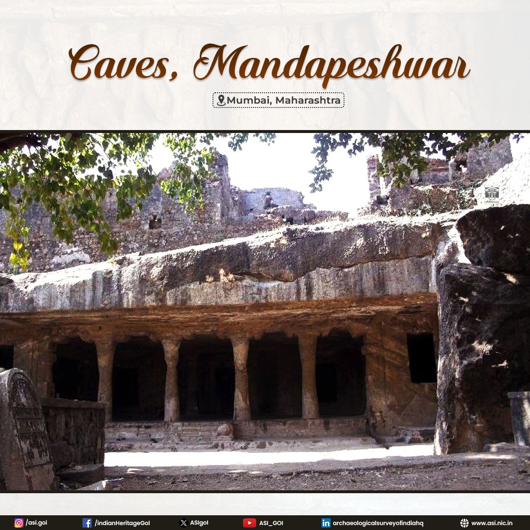 ASIGoI's tweet image. Located in Borivali, Mumbai Suburban district, the Mandapeshwar Cave is an east-facing rock-cut complex. Above it are the ruins of a Portuguese monastery, along with the Immaculate Conception Church and the Francis D’Assisi School. During the Portuguese period, the area was known…