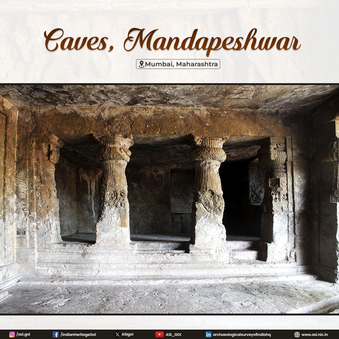 ASIGoI's tweet image. Located in Borivali, Mumbai Suburban district, the Mandapeshwar Cave is an east-facing rock-cut complex. Above it are the ruins of a Portuguese monastery, along with the Immaculate Conception Church and the Francis D’Assisi School. During the Portuguese period, the area was known…
