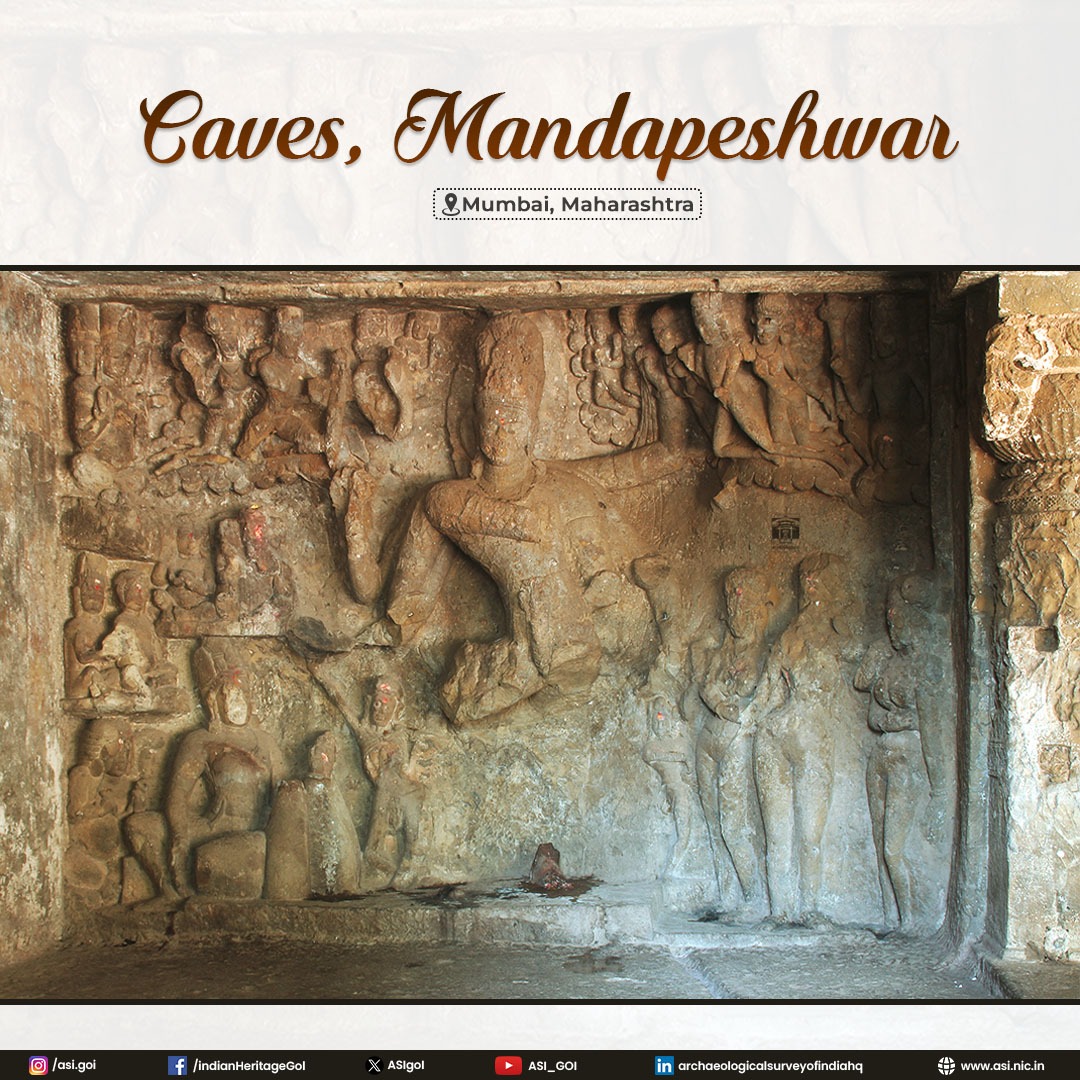 ASIGoI's tweet image. Located in Borivali, Mumbai Suburban district, the Mandapeshwar Cave is an east-facing rock-cut complex. Above it are the ruins of a Portuguese monastery, along with the Immaculate Conception Church and the Francis D’Assisi School. During the Portuguese period, the area was known…