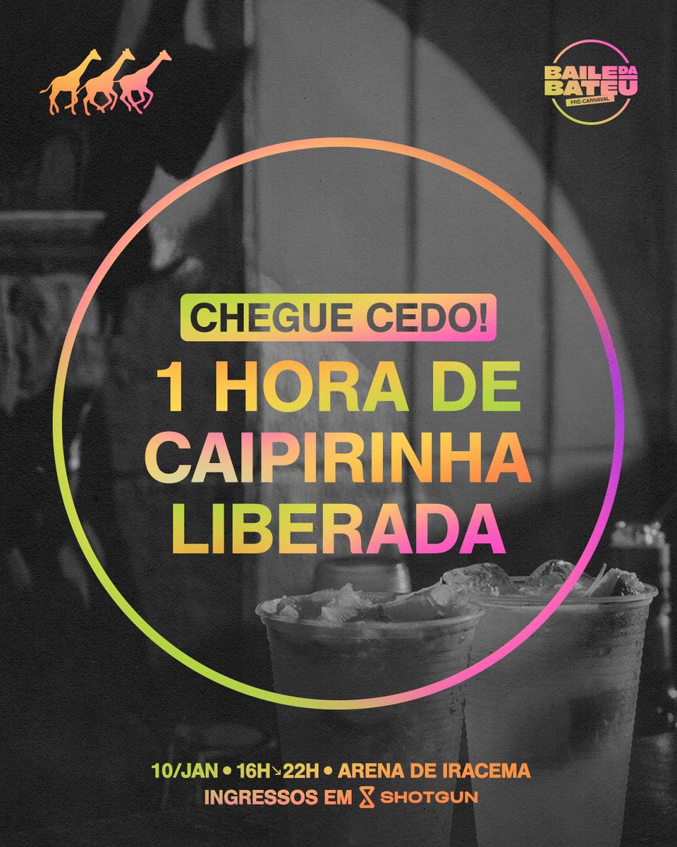 O GERENTE ENDOIDOU 🍋‍🟩

tá chegando nossa primeira festa do ano: baile da BATEU com 6 horas só de funk!

cheguem cedo! o line-up tá lindo e teremos 1 HORA DE CAIPIRINHA LIBERADA

🎟️ o lote vai virar! ingressos em shotgun.live
