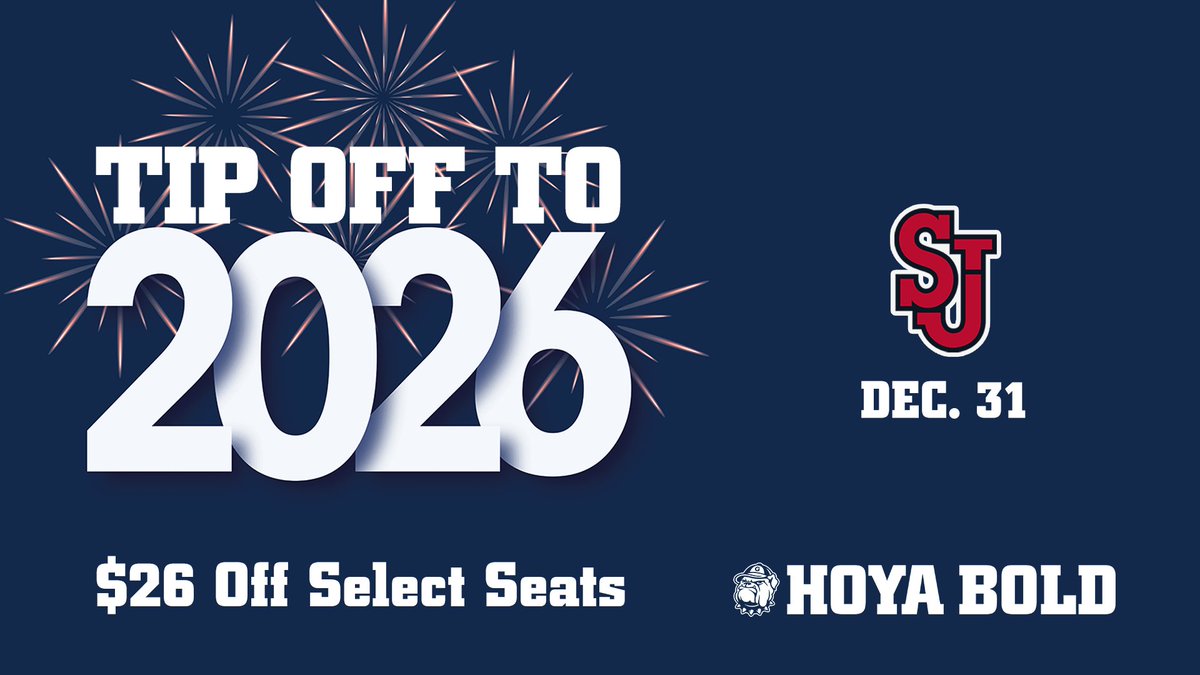 Tip Off to 2026 with Georgetown vs. St. John’s on New Year’s Eve.
Make your NYE plans official with $26 OFF select tickets - until 12/28

📷 guhoyas.com/ticketoffer

#HoyaSaxa #HoyaBold