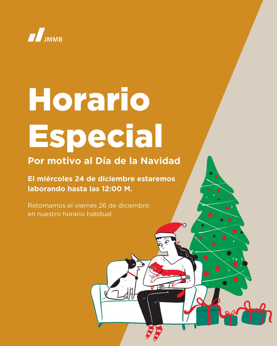 Este miércoles 24 de diciembre, por motivo a la Navidad, estaremos laborando hasta las 12:00 M.

El jueves 25 de diciembre todas nuestras sucursales permanecerán cerradas y el viernes 26 nos reintegramos con nuestro horario habitual.

¡Te deseamos unas felices fiestas!🎄❤️